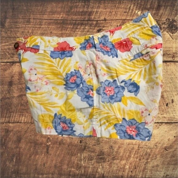 Old Navy Floral Hawaiian White Blue Pink Yellow Flower Canvas Shorts Women 4 - Picture 4 of 8